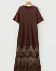 Solid Lace Patchwork Short Sleeve Maxi Dress