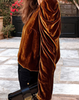 Velvet Frilled Neck Puff Sleeve Top