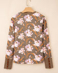Floral Waffle Textured Long Sleeve Top