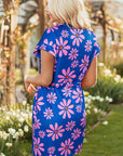Floral Stripe Quarter-Zip Cap Sleeve Mini Dress