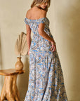 Boho Paisley Off-Shoulder Maxi Dress