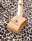 Leopard Stripe Collar Half Buttoned Flared Dress