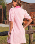Stripe Patchwork Chest Pocket Mini Shirt Dress
