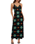 Baha Ranch Turquoise Orange Aztec Western Maxi Dress