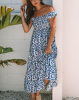 Abstract Boho Smocked Bodice High-Waist Maxi Dress