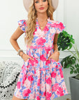 Floral Ric-Rac Flutter Sleeve V-Neck Dress