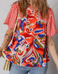 Paisley Geometric Patchwork Puff Sleeve Blouse