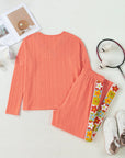 Floral Crochet Trim Textured Top and Pants Set