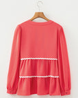 Ricrac Contrast Trim V-Neck Button Down Shirt