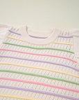 Stripe Eyelet Knit Ruffle Sleeve Sweater
