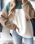 Colorblock Ribbed Knit Long Sleeve Sweater