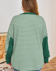 Plus Size Stripe Thermal Reverse Seam Patchwork Top