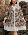 Plus Size Leopard Stripe Trim V-Neck Mini Dress