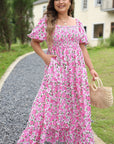 Plus Size Floral Smocked Puff Sleeve Dress