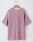 Plus Size Solid Corded Knit V-Neck T-Shirt