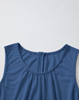 Solid Pleated Detail Sleeveless Elastic Waist Jumpsuit