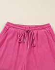Solid Corduroy Pullover and Drawstring Pants Set