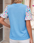 Floral Patchwork Bubble Sleeve Textured Blouse