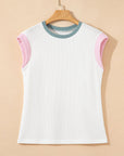 Colorblock Corded Knit Crew Neck Tee