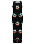 Baha Ranch Southwestern Aztec Sleeveless Bodycon Side Slit Western Maxi Dress