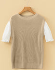 Colorblock Short Sleeve Patchwork Sweater Top