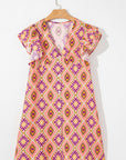 Geometric Floral V-Neck Button-Front Mini Dress