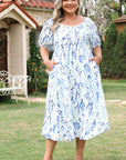 Plus Size Floral Sweetheart Neck Midi Dress