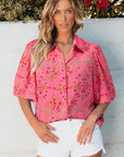 Floral Wide Short Sleeve Button Up Shirt