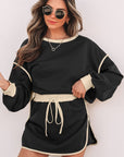 Violeta Loose Pullover and Lace-up Waist Skort Set
