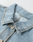 Light Wash Denim Drawstring Hem Buttoned Jacket