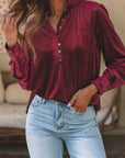 Velvet Frilled Neck Buttoned Top