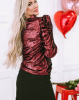 Solid Sequin Mock Neck Long Sleeve Top