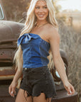 Avayah Vintage Bow Front Smocked Back Denim Tube Top