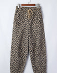 Leopard Denim Drawstring Elastic Waist Loose Pants