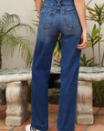 Denim Double Button Straight Leg Jeans