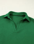 Textured Collared V-Neck Shirt & Drawstring Pants Set