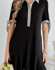 Stripe Polo Collar Tied Short Sleeve Mini Dress