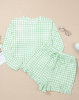 Gingham Long Sleeve Top and Shorts Set