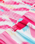 Abstract Brush Stroke Smocked Ruffle Tiered Dress