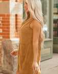 Solid Corduroy Sleeveless Pocketed Mini Dress