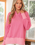 Stripe Thumbhole Sleeve Side Slit Drop Shoulder Hoodie