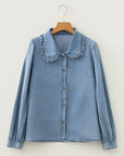 Western Denim Ruffle Peter Pan Collar Shirt