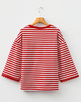 Stripe Lace Trim 3/4 Sleeve Top