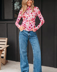 Floral Long Sleeve Slim Fit Mesh Top