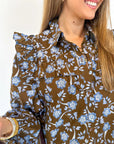 Floral Ruffle Shirt Collar Buttoned Long Sleeve Dress