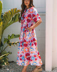 Floral Tied Front High Waist Short Sleeve Dress
