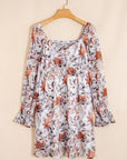Floral Sweetheart Neck Long Sleeve Mini Dress