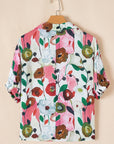 Floral Slit V-Neck Short Sleeve Blouse