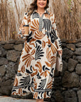 Plus Size Boho Abstract Long Sleeve Maxi Dress