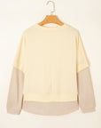 Solid Faux Layered Patchwork Crewneck Sweatshirt